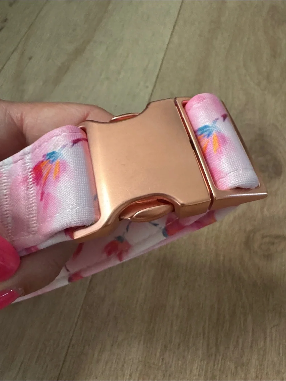 Top Paw Pink Floral Dog collar with Rose Gold Clip On Hardware